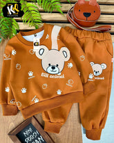 beautiful bear face printed kids suit